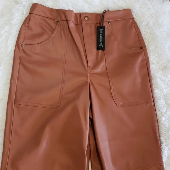 Blank NYC Baxter Ribcage Straight Leg Faux Leather Brown Ankle Pants size 30 - Picture 2 of 9